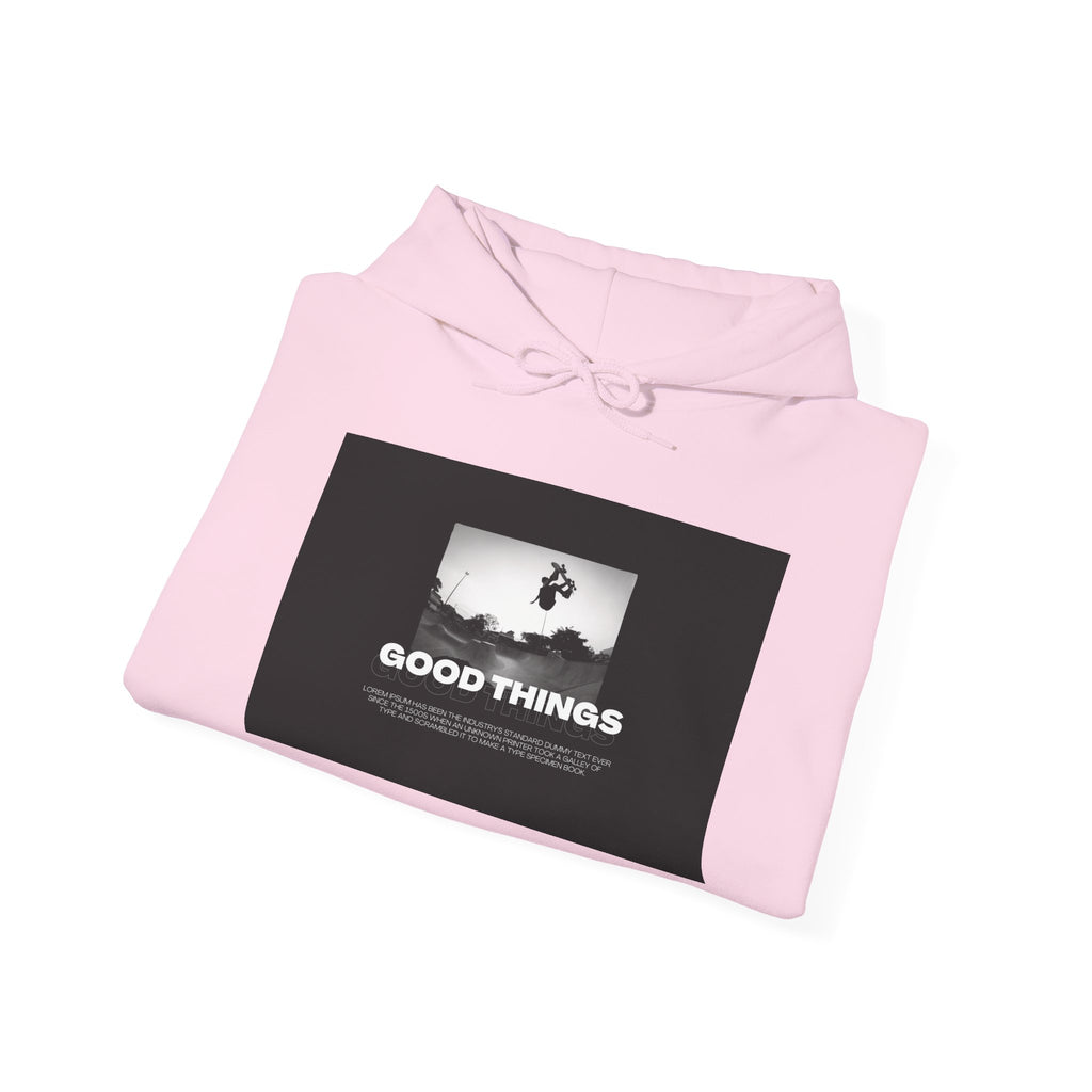 Good Things / Reality Graphic Hoodie — Minimalist Black & White Streetwear