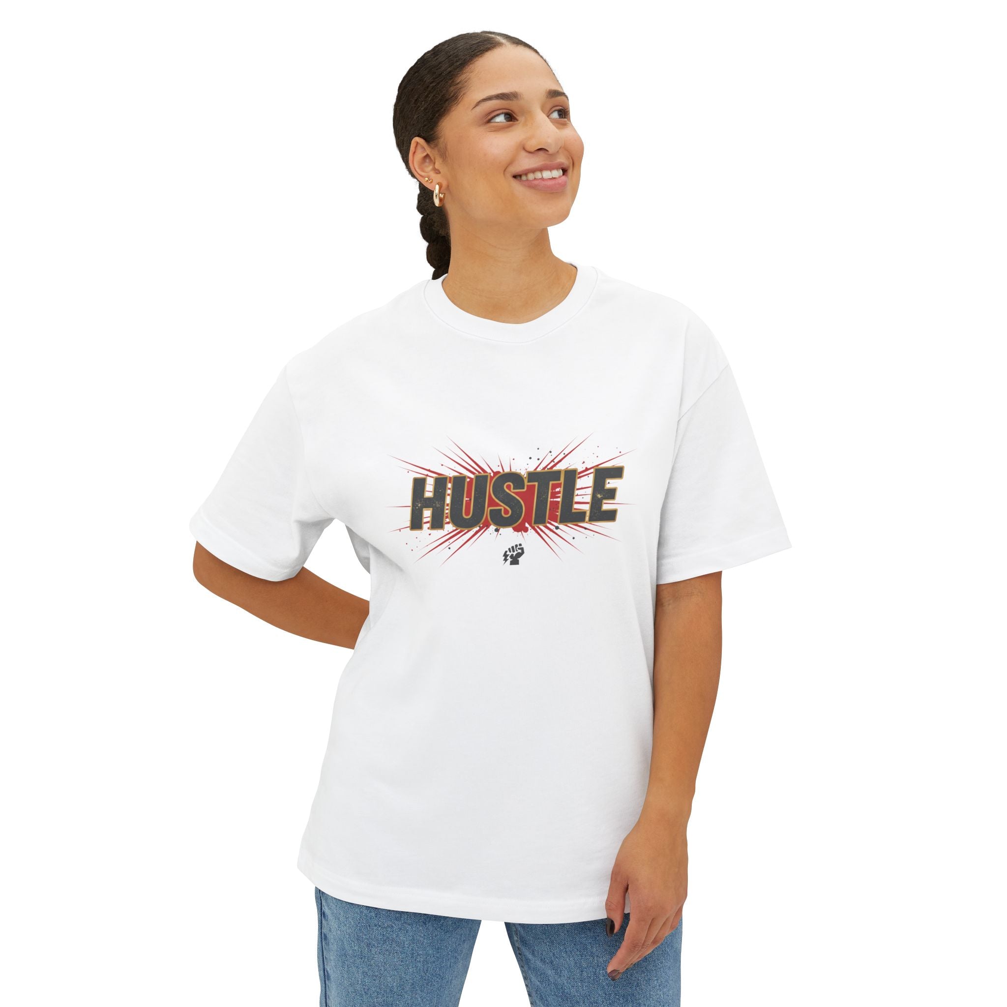 Boxy Tee — Floral 'Hustle' Graphic Oversized T-Shirt