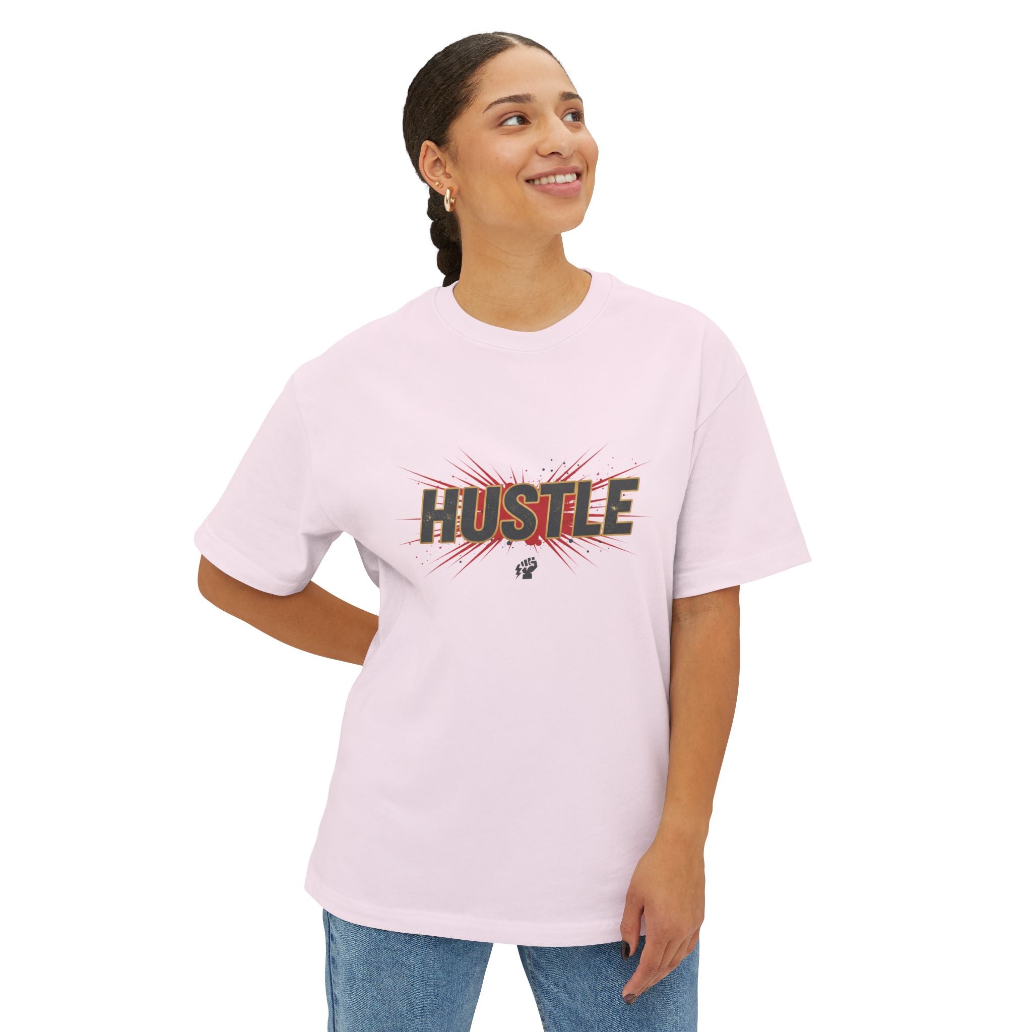 Boxy Tee — Floral 'Hustle' Graphic Oversized T-Shirt