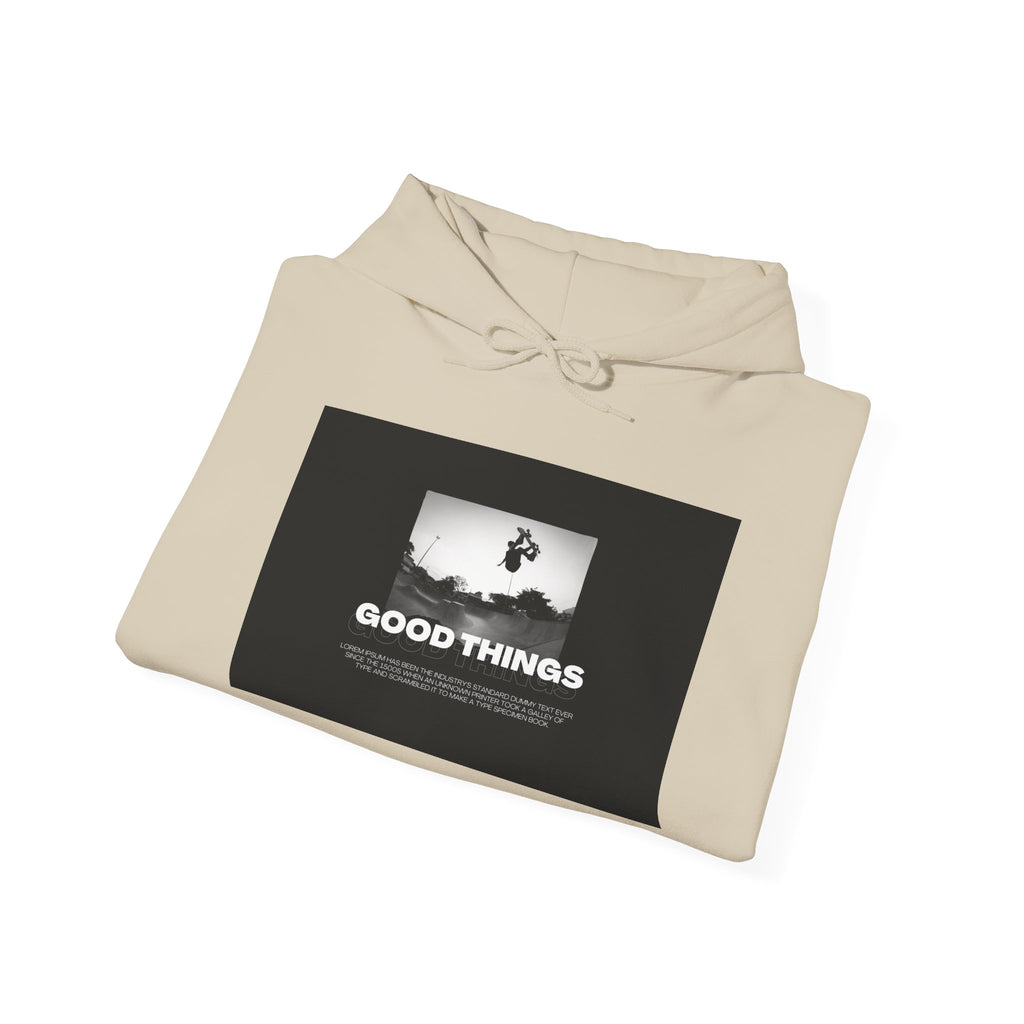 Good Things / Reality Graphic Hoodie — Minimalist Black & White Streetwear
