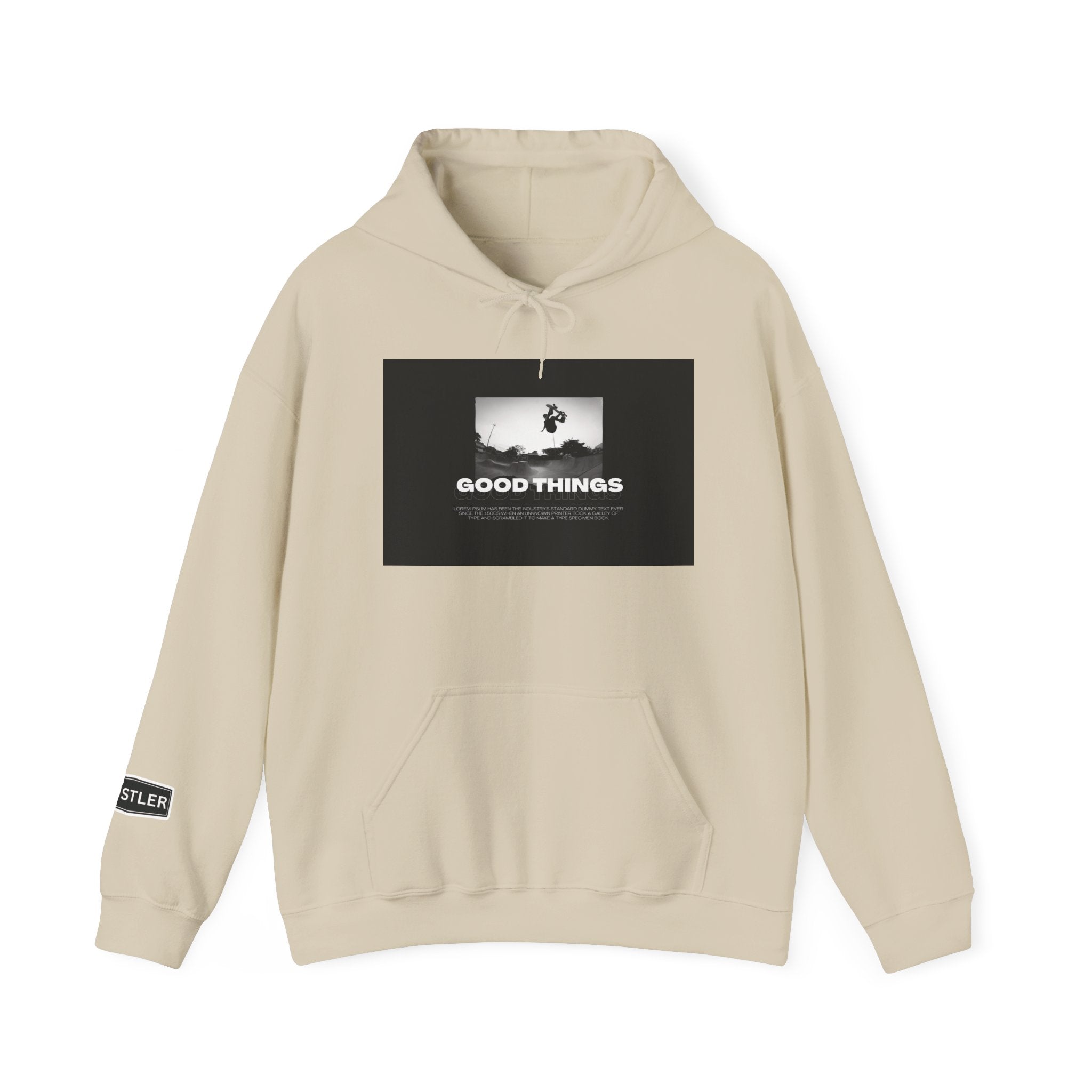 Good Things / Reality Graphic Hoodie — Minimalist Black & White Streetwear