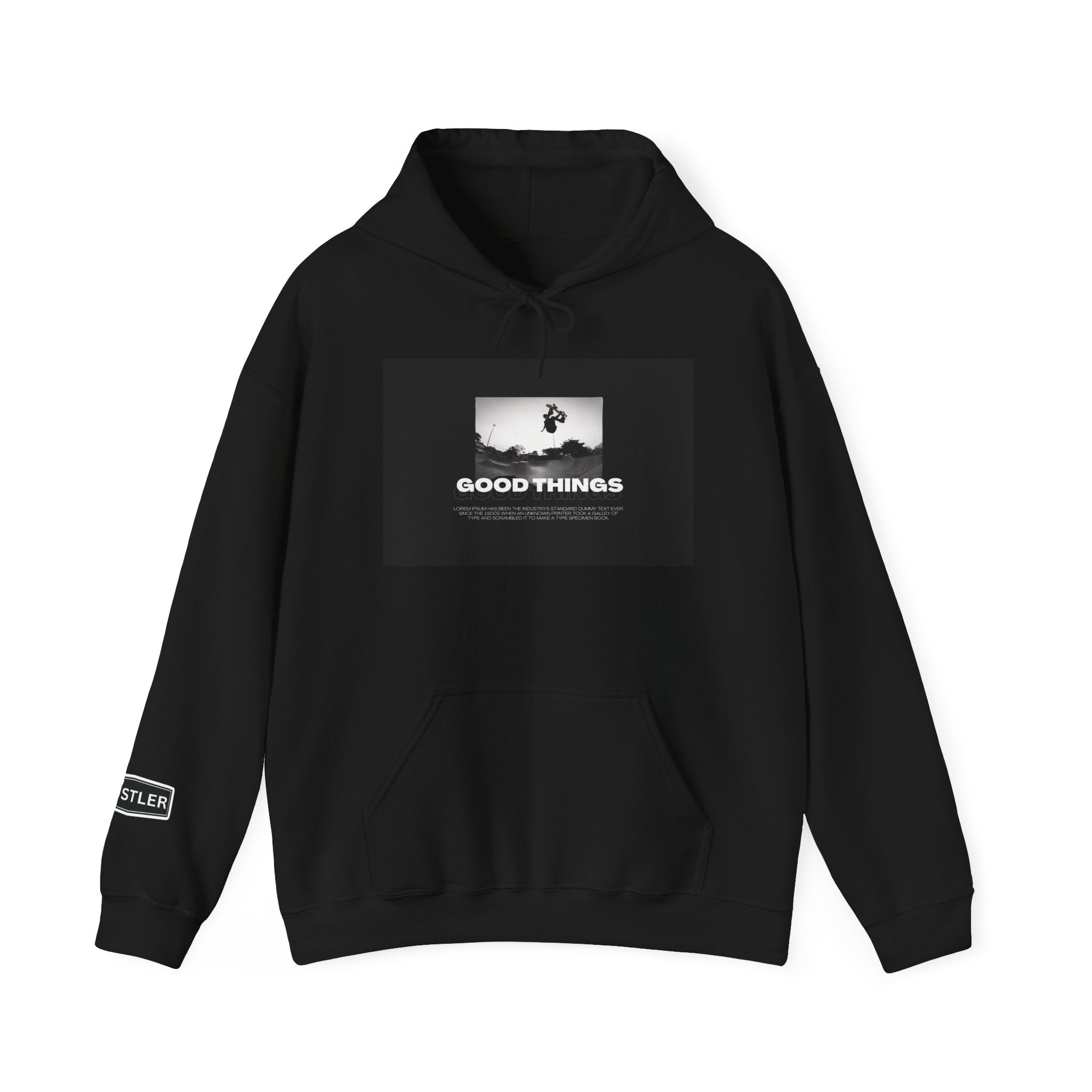 Good Things / Reality Graphic Hoodie — Minimalist Black & White Streetwear