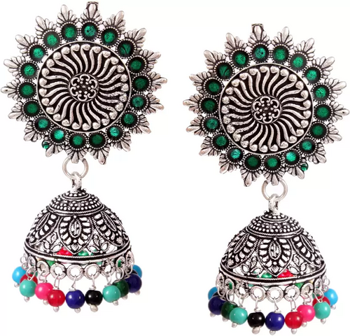 Oxidized Silver Plated Meenakari stylish Star Plus Trending jhumka